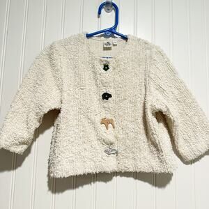 Just Kidd’n White Chenille Cardigan Animal Buttons Kids Size Small